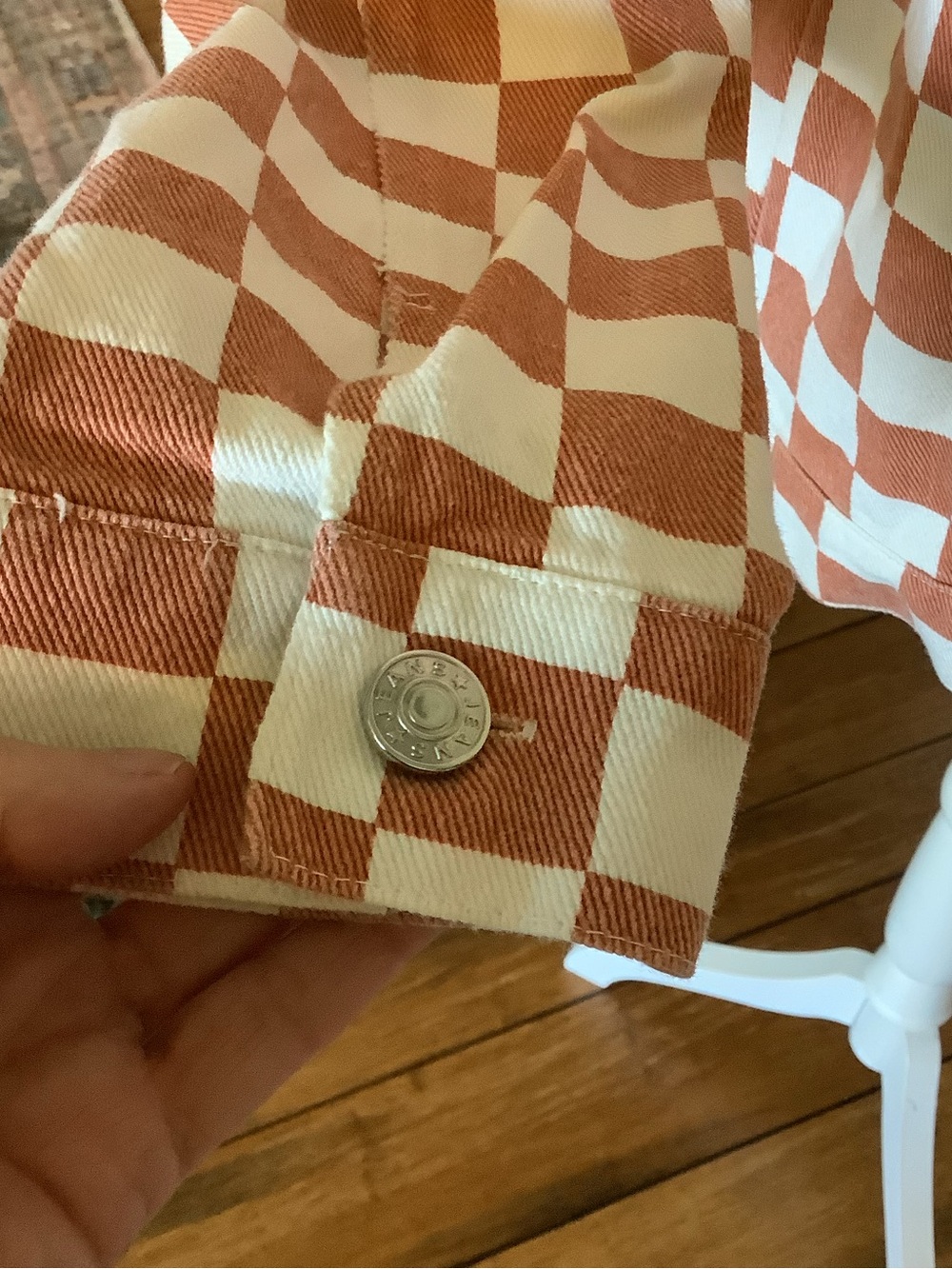 Checked Button-Front Jacket - White & Rusty Orange - Picture 3 of 6
